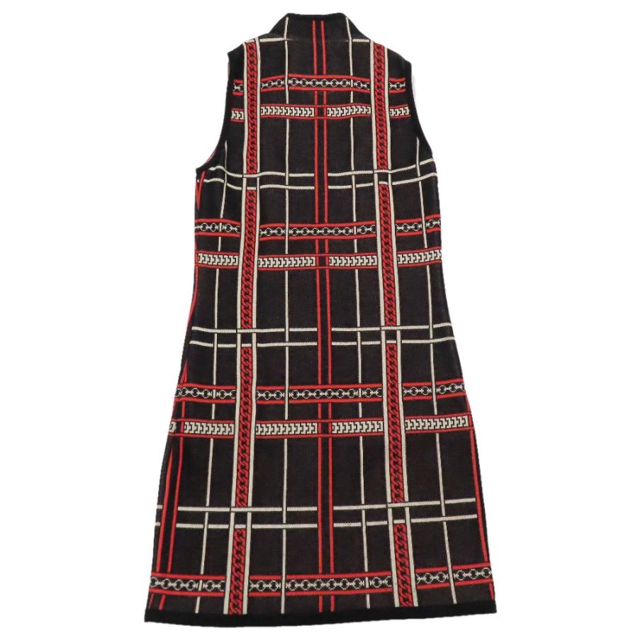 未使用 HERMES エルメス Tartan et Chaines Milano フロントジップ ノースリーブ ワンピース Aライン ロングジレ ベスト 34 レッド レディース 古着 中古の画像