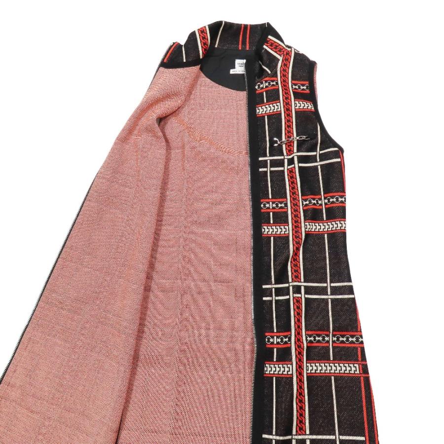 未使用 HERMES エルメス Tartan et Chaines Milano フロントジップ ノースリーブ ワンピース Aライン ロングジレ ベスト 34 レッド レディース 古着 中古の画像