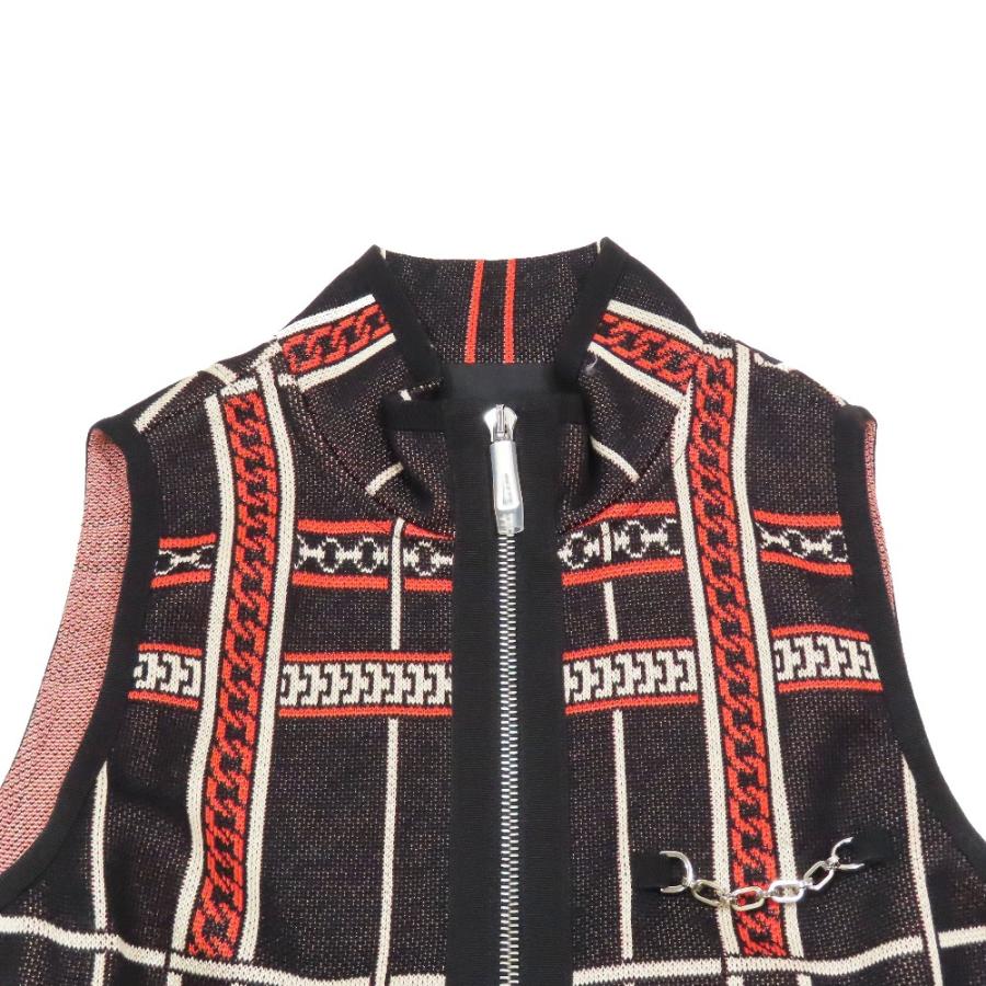 未使用 HERMES エルメス Tartan et Chaines Milano フロントジップ ノースリーブ ワンピース Aライン ロングジレ ベスト 34 レッド レディース 古着 中古の画像