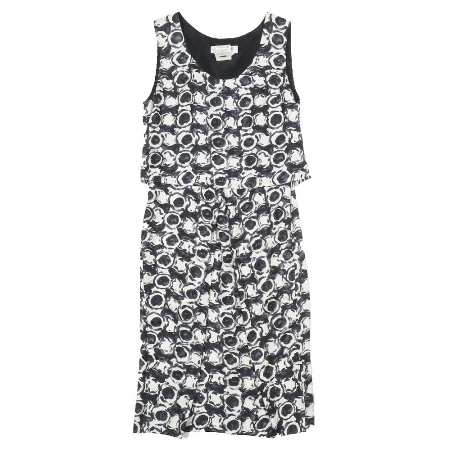 Max Mara マックスマーラ ワンピース ドレス ノースリーブ 膝丈 総柄 シルク100% ホワイト ブラック 38 レディース 古着 中古 | Max Mara