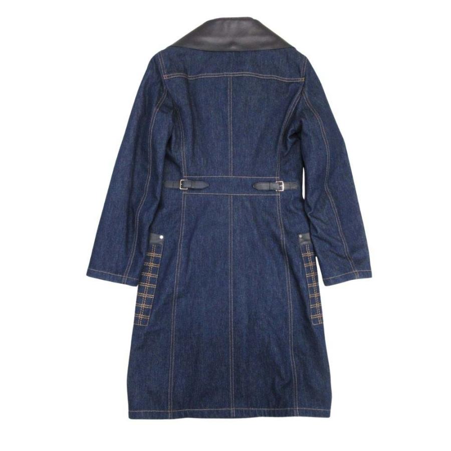 未使用 21aw HERMES エルメス ムートン レザーカラー 2way レザーコンビ デニムロングコート アウター 34 インディゴブルー レディース 古着 中古の画像