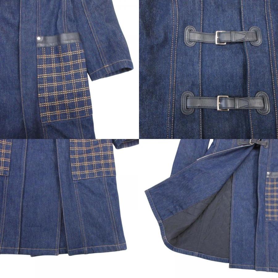 未使用 21aw HERMES エルメス ムートン レザーカラー 2way レザーコンビ デニムロングコート アウター 34 インディゴブルー レディース 古着 中古の画像
