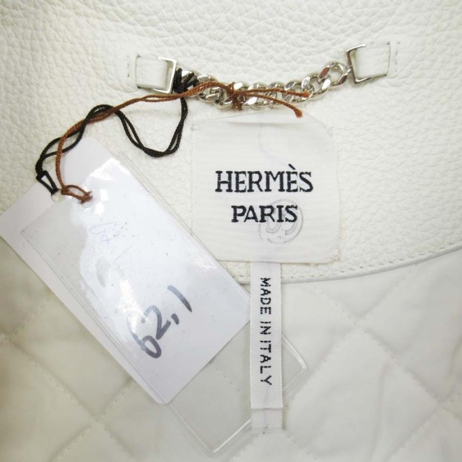 新品同様 HERMES エルメス ディアスキン 鹿革 ダブルライダース ジャケット キルティング ブルゾン アウター 34 白 ホワイト レディース 古着 中古の画像