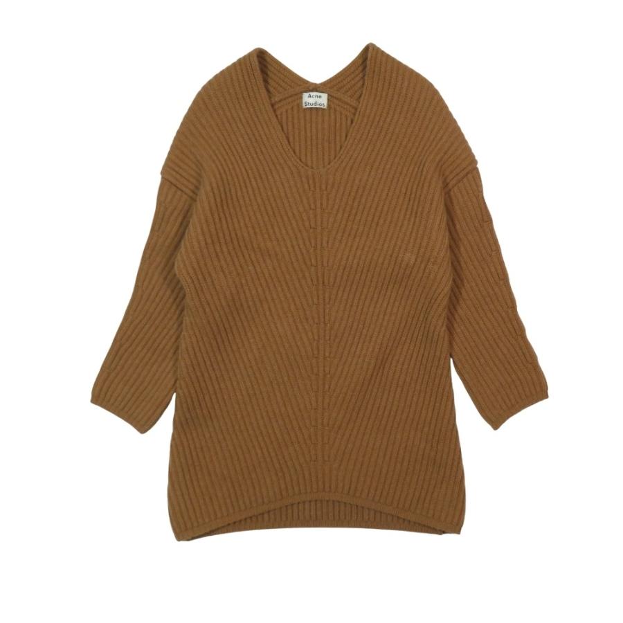 美品 Acne Studios アクネストゥディオズ ウール DEKA リブ ニット ワンピース オーバルネック ミニ丈 プルオーバー XS 茶 レディース 古着 中古 | Acne Studios