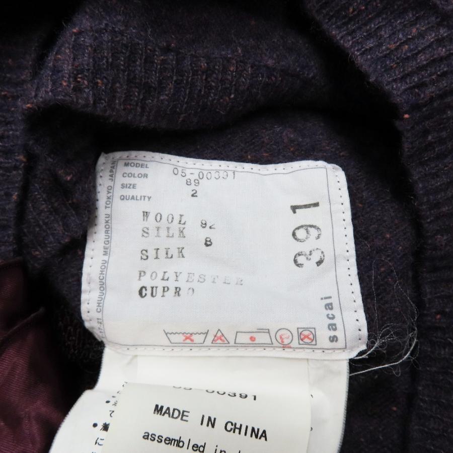 美品 Sacai サカイ ドッキング ニット ワンピース 半袖 ハーフ 膝丈 フレアスカート ニット 切替 2 パープル レディース 古着 中古 | sacai | 05