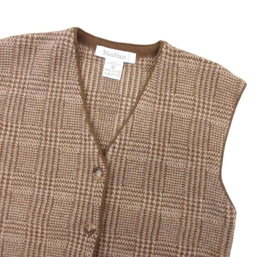 美品 Max Mara マックスマーラ 白タグ グレンチェック ニットベスト アンゴラブレンド ジレ Vネック S ベージュ レディース 古着 中古 | Max Mara | 02