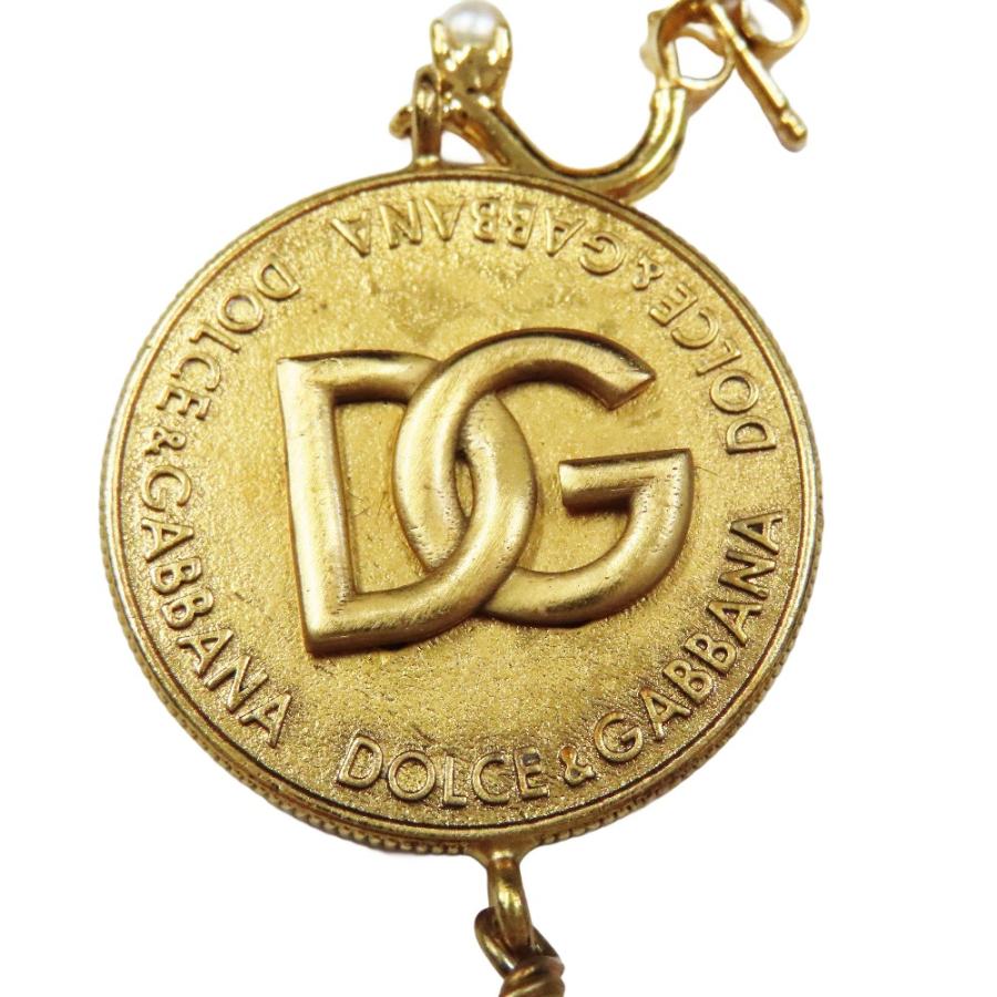新品同様 DOLCE&GABBANA ドルチェアンドガッバーナ DGロゴ コインモチーフ パール ドロップ ピアス アクセサリー ゴールド レディース 古着 中古_1