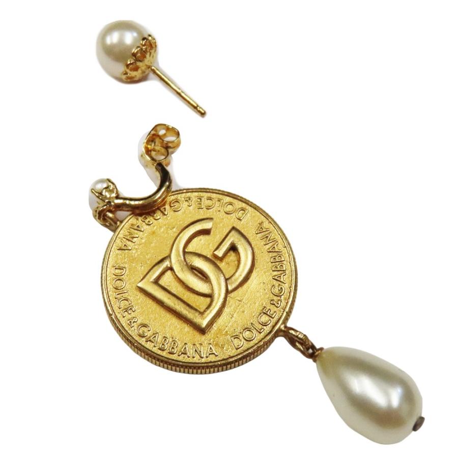 新品同様 DOLCE&GABBANA ドルチェアンドガッバーナ DGロゴ コインモチーフ パール ドロップ ピアス アクセサリー ゴールド レディース 古着 中古_3