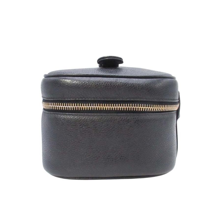 美品 vintage CHANEL シャネル キャビアスキン バニティバッグ ココマーク ステッチ 横型 化粧ポーチ 3番台 黒 ブラック A01997 レディース 古着 中古の画像