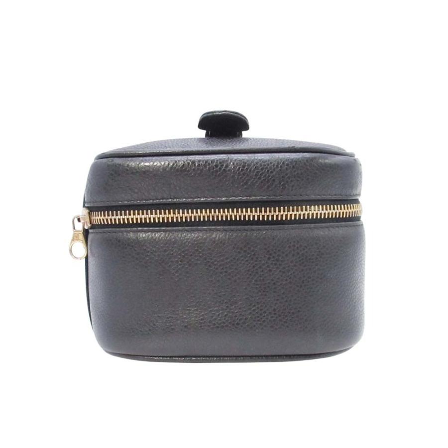 美品 vintage CHANEL シャネル キャビアスキン バニティバッグ ココマーク ステッチ 横型 化粧ポーチ 3番台 黒 ブラック A01997 レディース 古着 中古の画像
