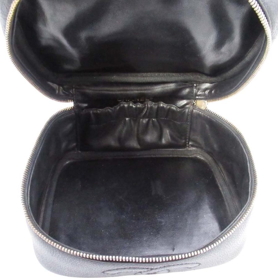 美品 vintage CHANEL シャネル キャビアスキン バニティバッグ ココマーク ステッチ 横型 化粧ポーチ 3番台 黒 ブラック A01997 レディース 古着 中古の画像