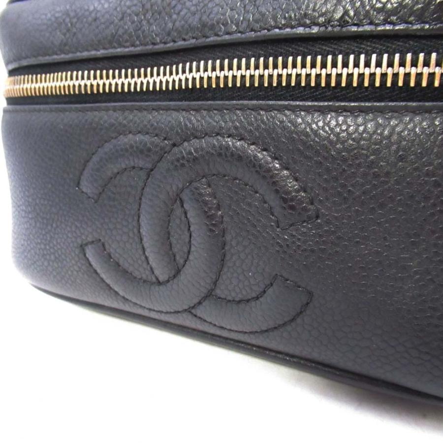 美品 vintage CHANEL シャネル キャビアスキン バニティバッグ ココマーク ステッチ 横型 化粧ポーチ 3番台 黒 ブラック A01997 レディース 古着 中古の画像