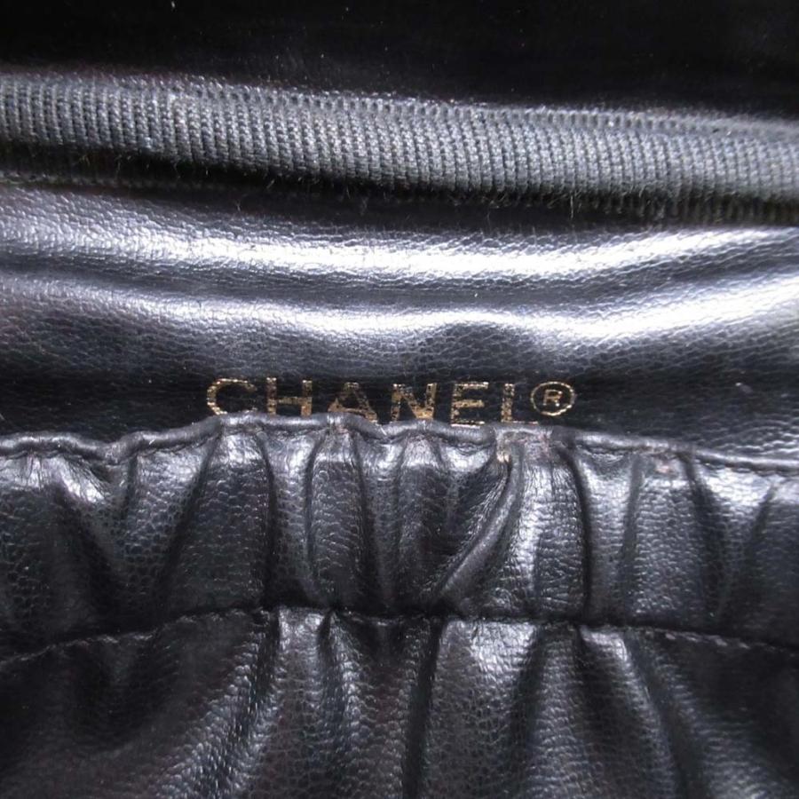美品 vintage CHANEL シャネル キャビアスキン バニティバッグ ココマーク ステッチ 横型 化粧ポーチ 3番台 黒 ブラック A01997 レディース 古着 中古の画像