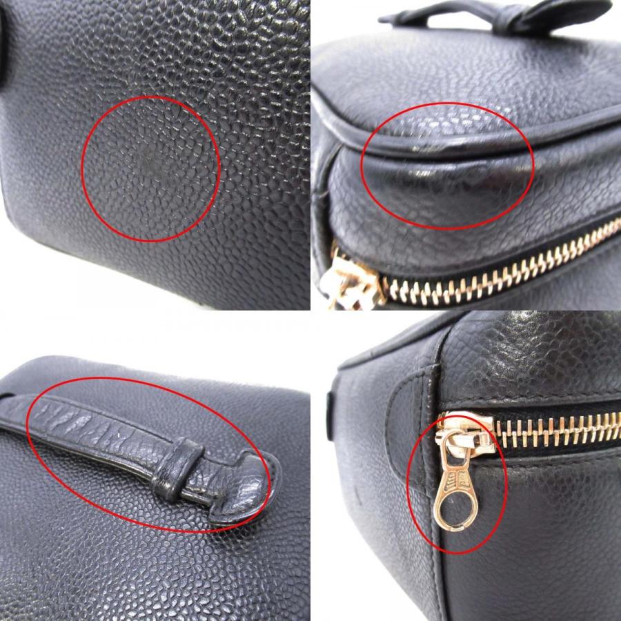 美品 vintage CHANEL シャネル キャビアスキン バニティバッグ ココマーク ステッチ 横型 化粧ポーチ 3番台 黒 ブラック A01997 レディース 古着 中古の画像