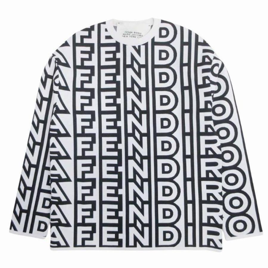 未使用 FENDI フェンディ x マークジェイコブス 23ss ロゴ総柄 ニット セーター プルオーバー 長袖 カプセルツートン 38 白 レディース 古着 中古 | FENDI