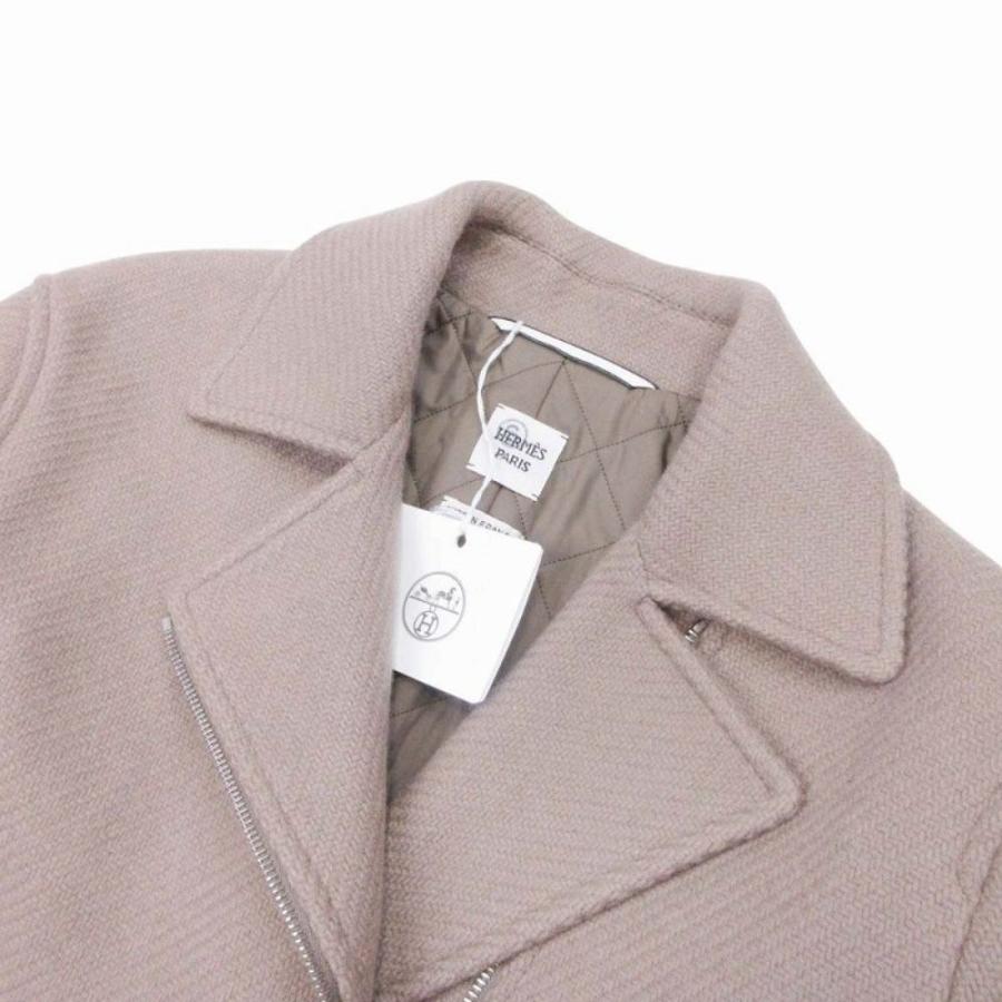 未使用 HERMES エルメス 23aw カシミヤ100％ ダブルライダース ジャケット ブルゾン コート メドール金具 38 ベージュ レディース 古着 中古の画像