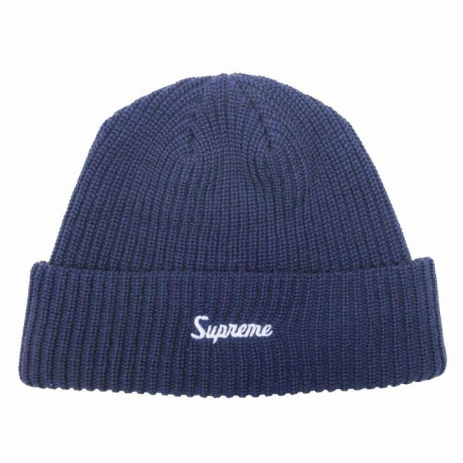 美品 Supreme シュプリーム 25aw Loose Gauge Beanie 筆記体ロゴ ルーズゲージ ビーニー ニット帽 帽子 ニットキャップ 紺 メンズ 古着 中古 USED Supreme（シュプリーム） 美品 25aw Loose Gauge Beanie 筆記体ロゴ
