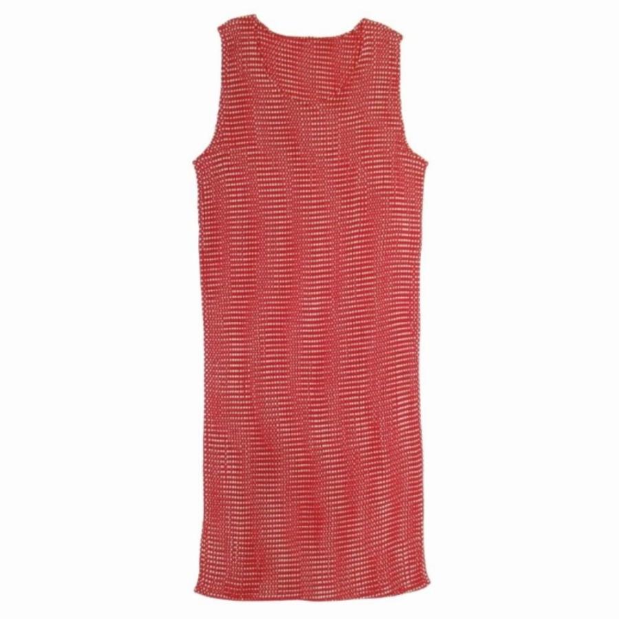 美品 ISSEY MIYAKE イッセイミヤケ 96ss ヴィンテージ ボックスプリーツ加工 ドット ワンピース ノースリーブ ドレス M 赤 白 レディース 古着 中古 | ISSEY MIYAKE