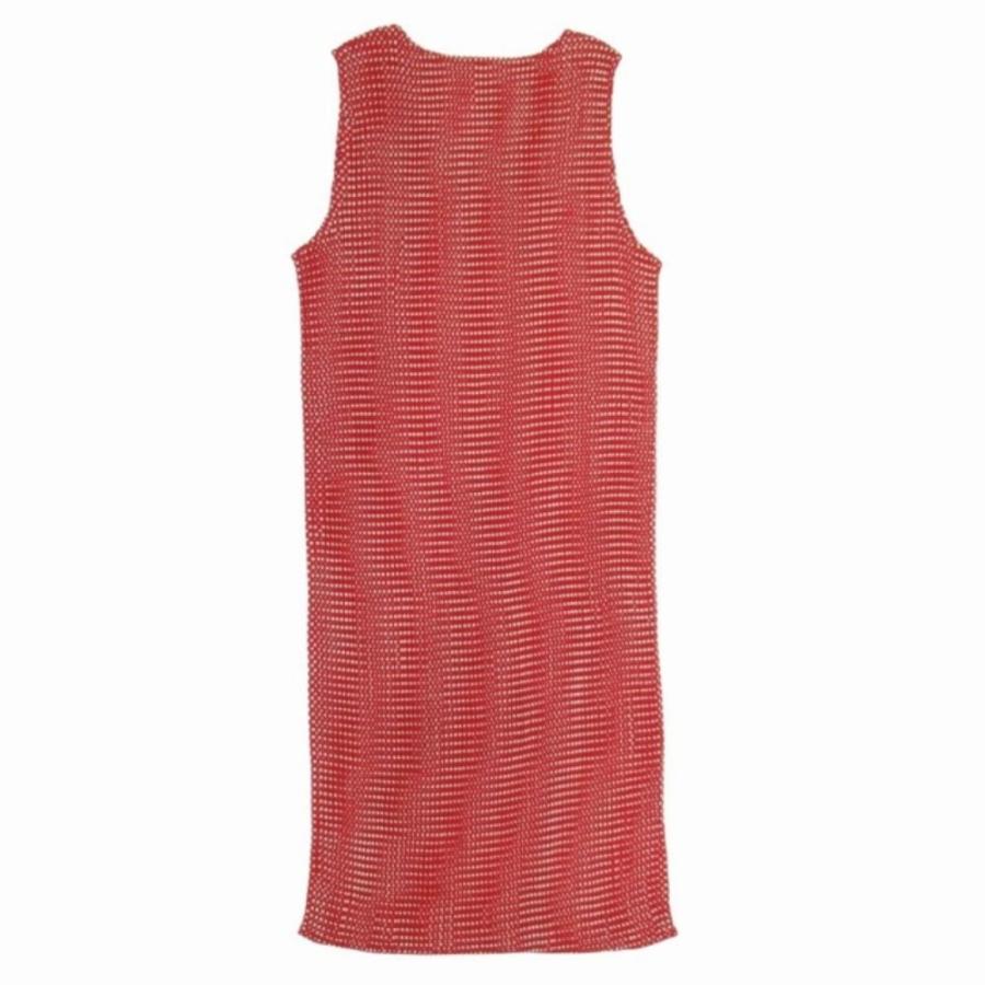 美品 ISSEY MIYAKE イッセイミヤケ 96ss ヴィンテージ ボックスプリーツ加工 ドット ワンピース ノースリーブ ドレス M 赤 白 レディース 古着 中古 | ISSEY MIYAKE | 01