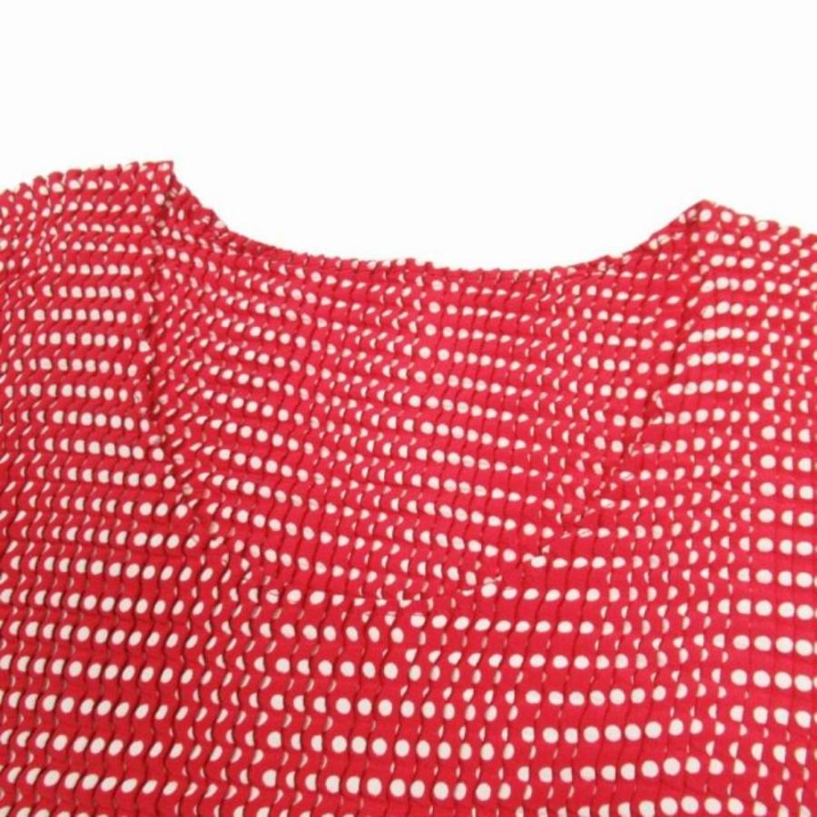 美品 ISSEY MIYAKE イッセイミヤケ 96ss ヴィンテージ ボックスプリーツ加工 ドット ワンピース ノースリーブ ドレス M 赤 白 レディース 古着 中古 | ISSEY MIYAKE | 04