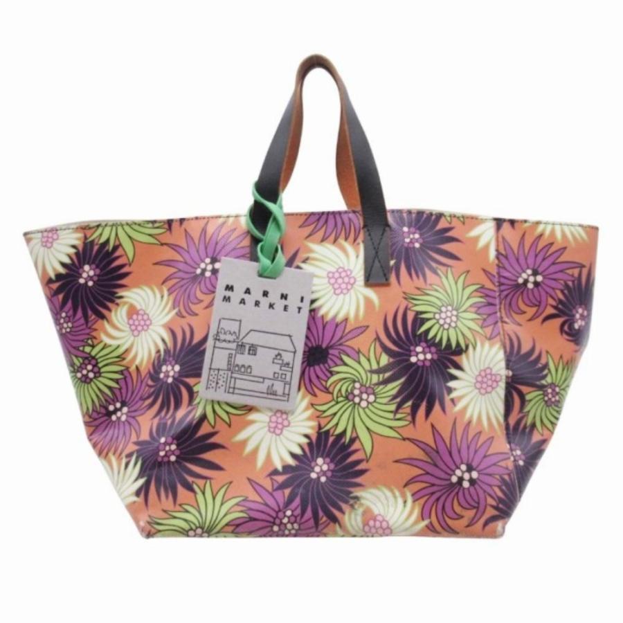 良品 MARNI MARKET マルニマーケット 18ss 花柄 PVC トート ハンドバッグ 舟型 カバン フラワーパターン 鞄 パープル マルチカラー レディース 古着 中古 | MARNI