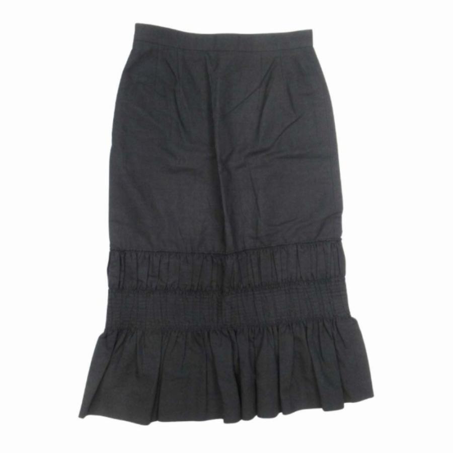 美品 DRIES VAN NOTEN ドリスヴァンノッテン シャーリングデザイン ミモレスカート コットンリネン 膝下丈 ギャザー 34 黒 レディース 古着 中古 | DRIES VAN NOTEN | 01