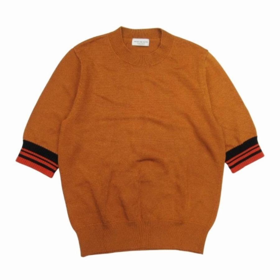 美品 DRIES VAN NOTEN ドリスヴァンノッテン ライン ショートスリーブ ニット クルーネック サマーセーター 半袖 XS ブラウン レディース 古着 中古 | DRIES VAN NOTEN