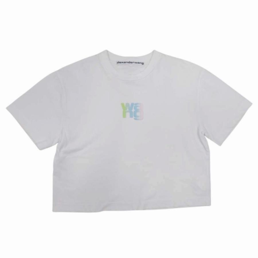 良品 Alexander Wang アレキサンダーワン パステル エンボスロゴ クロップド Tシャツ ボックスシルエット 半袖  XS 白 ホワイト レディース 古着 中古 | alexanderwang