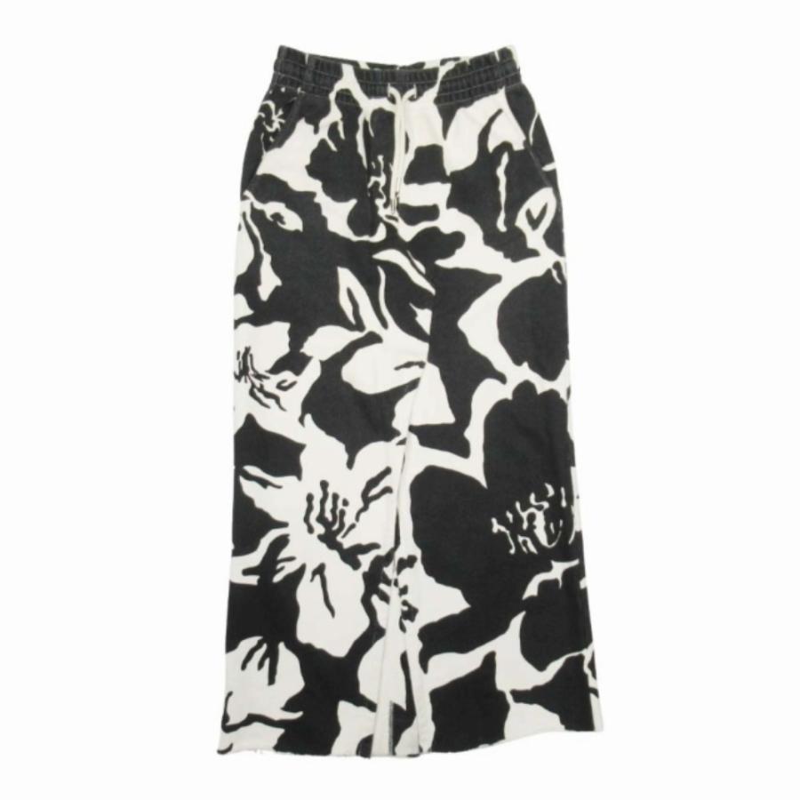 美品 DRIES VAN NOTEN ドリスヴァンノッテン フローラルパターン スウェット ロングスカート 裏毛 花柄 イージーウエスト S 白黒 レディース 古着 中古 | DRIES VAN NOTEN