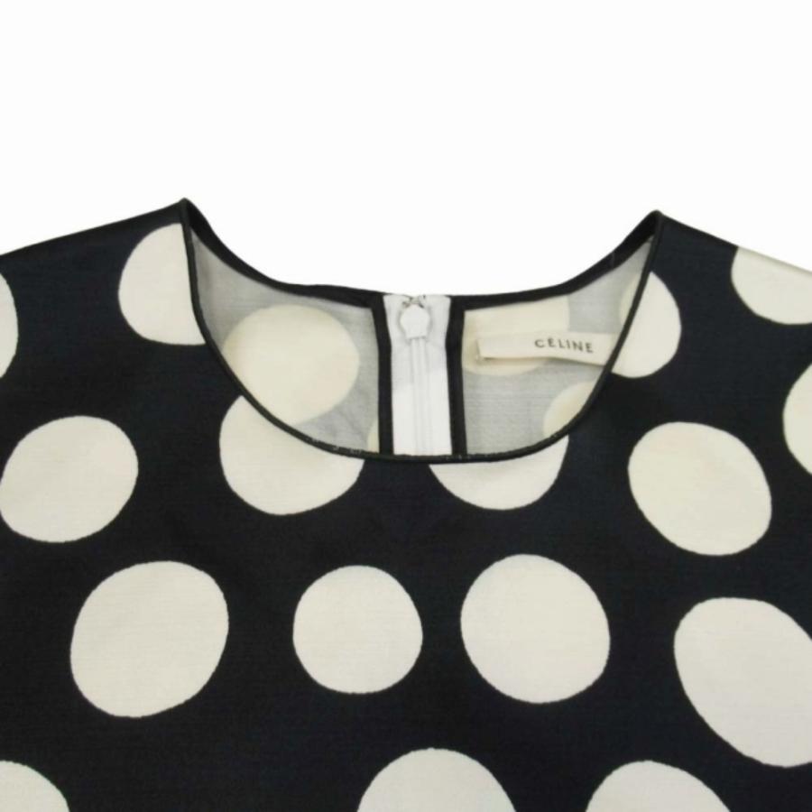 美品 CELINE セリーヌ 13ss フィービー期 ドット ワンピース ハーフスリーブ ドレス 34 黒 ブラック アイボリー レディース 古着 中古 | CELINE | 02