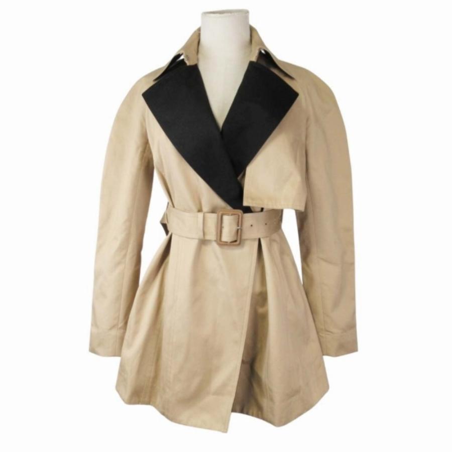 美品 CELINE セリーヌ フィービー期 バイカラー トレンチコート コットンギャバジン ボタンレス アウター 34 ベージュ 黒 ブラック レディース 古着 中古 | CELINE