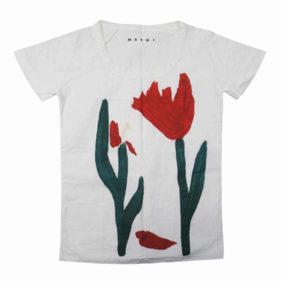 美品 MARNI マルニ 15ss チューリップ プリント Tシャツ 半袖 布帛切替 花柄 トップス 38 白 ホワイト レディース 古着 中古 | MARNI