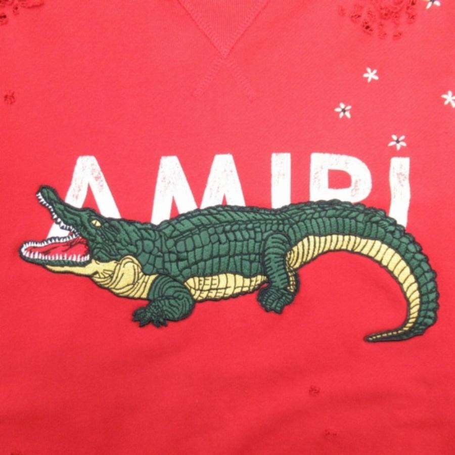美品 AMIRI アミリ 18ss アリゲーター ショットガン ダメージ加工 スウェット 裏毛 トレーナー トップス M 赤 メンズ 古着 中古 USED AMIRI（アミリ） 美品 18ss アリゲーター ショットガン ダメージ加工