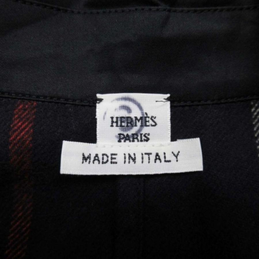 未使用 HERMES エルメス チェック柄 ベルテッド シャツワンピース コットンフランネル ドレス ドルマンスリーブ 34 紺 ネイビー レディース 古着 中古 | HERMES | 08