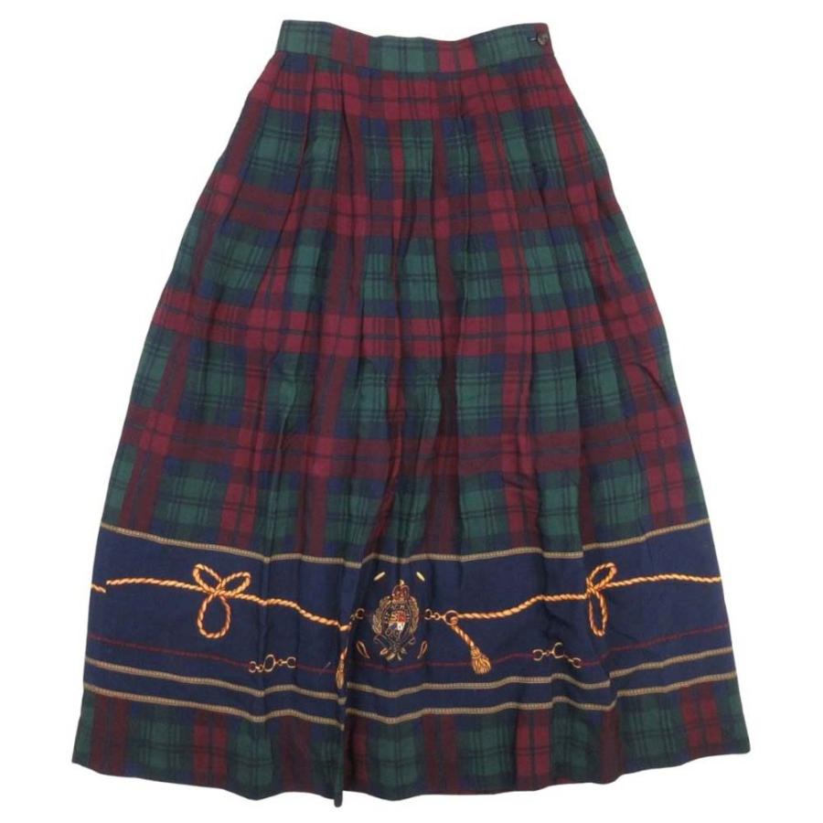 美品 RALPH LAUREN ラルフローレン タータンチェック プリーツスカート スカーフ柄 タック ロングスカート 7 マルチカラー レディース 古着 中古 | 