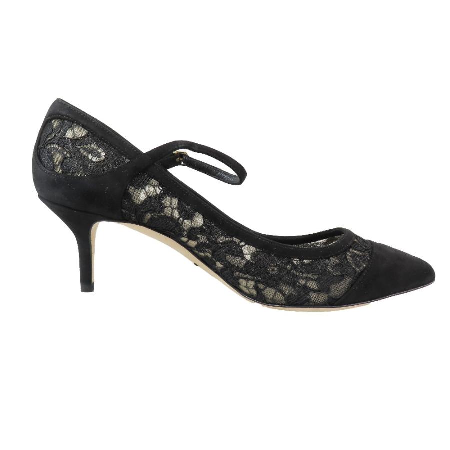 新品同様 DOLCE&GABBANA ドルチェアンドガッバーナ パンプス レース スエード レザー ポインテッドトゥ ヒール シューズ 39 黒 レディース 古着 中古_1