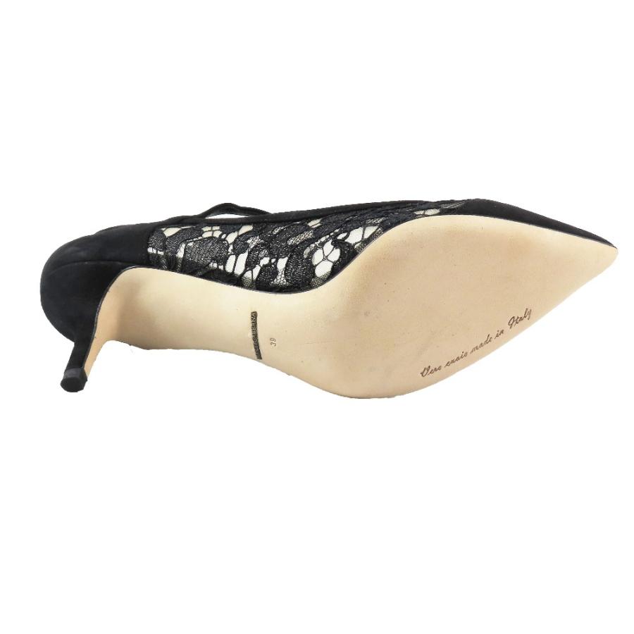 新品同様 DOLCE&GABBANA ドルチェアンドガッバーナ パンプス レース スエード レザー ポインテッドトゥ ヒール シューズ 39 黒 レディース 古着 中古_5