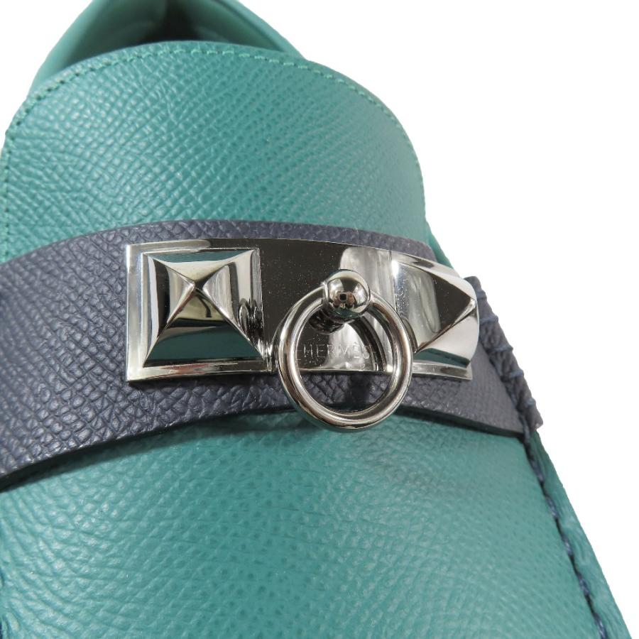 未使用 HERMES エルメス アーヴィング レザー ローファー コリエドシアン モカシン ドライビングシューズ 靴 シューズ 42 緑 ネイビー メンズ 古着 中古_6