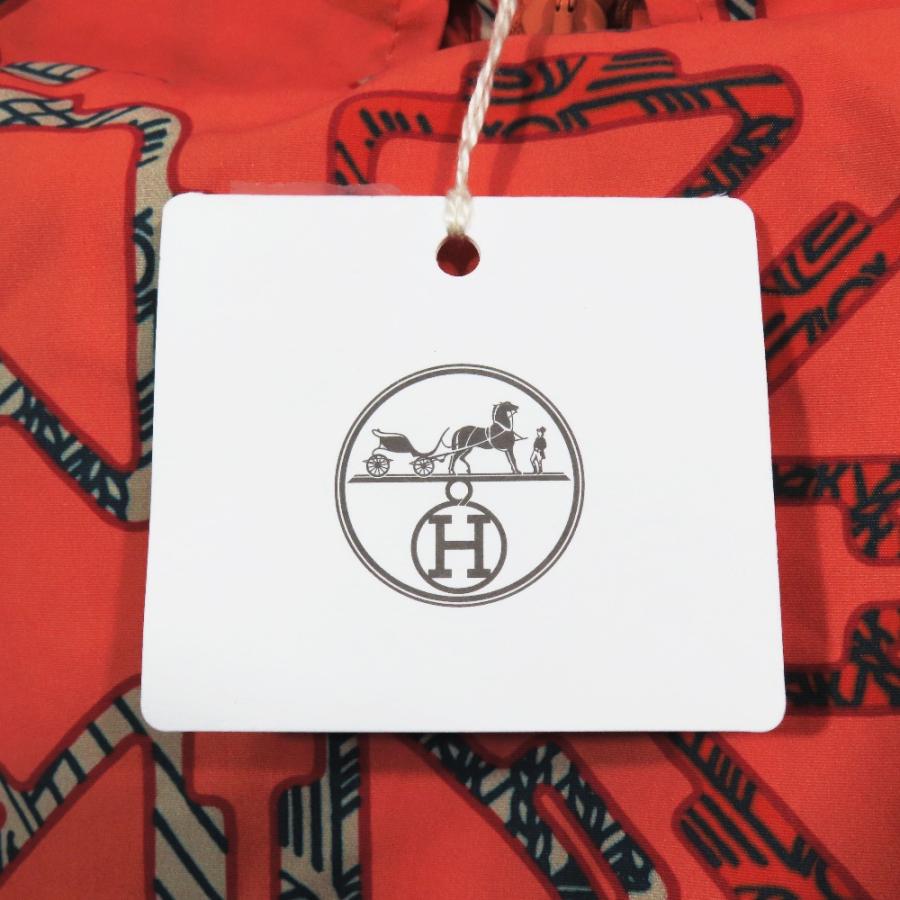 未使用 HERMES エルメス Tatersales Long Beach テイターセールズ ロングビーチ ウィンドブレーカー ロングコート 総柄 34 オレンジ レディース 古着 中古_6