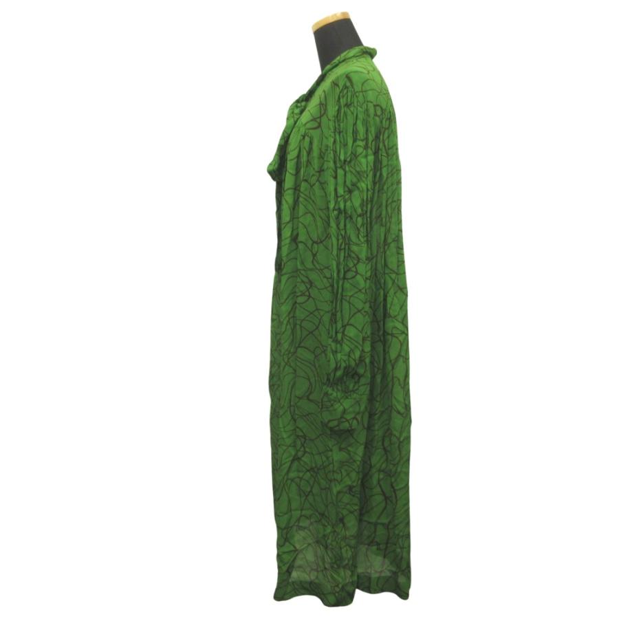 美品 DRIES VAN NOTEN ドリスヴァンノッテン タイネック シアー ワンピース ドレス 総柄 スカーフ カットソー ロング 36 緑 グリーン レディース 古着 中古 | DRIES VAN NOTEN | 02