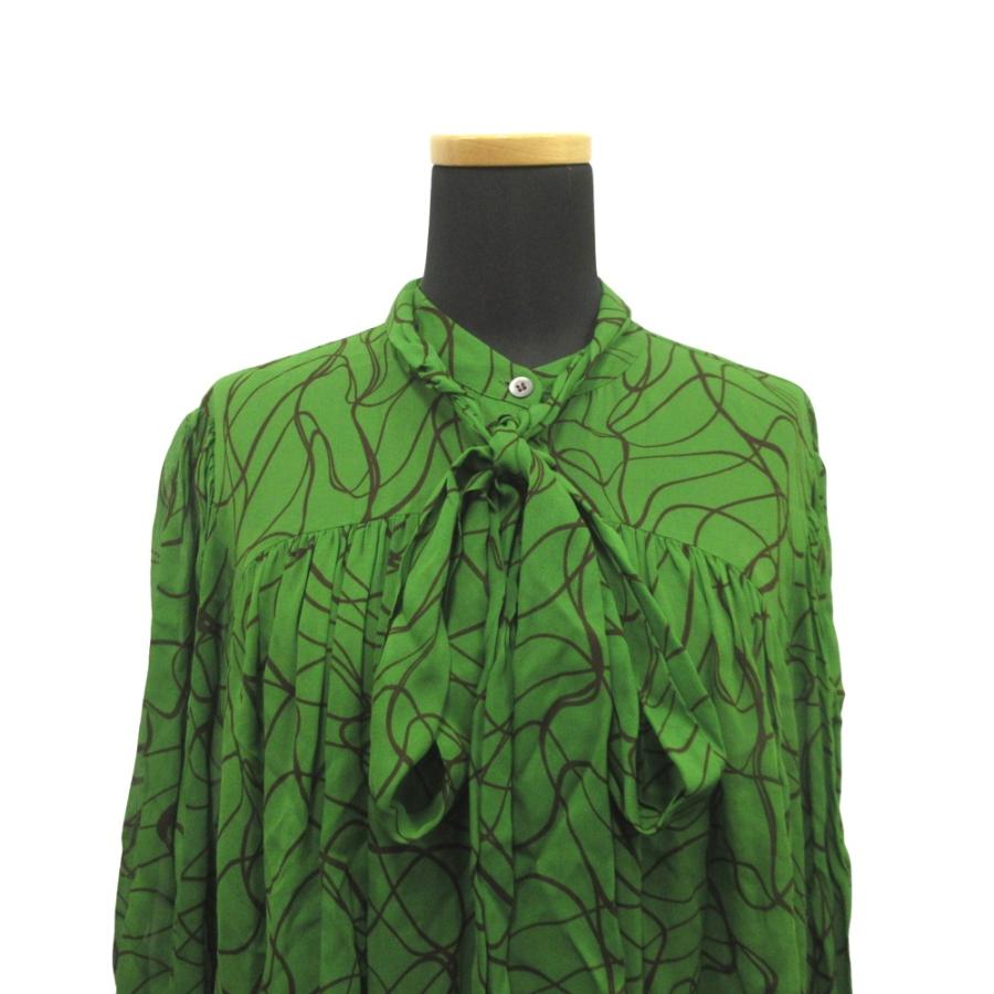 美品 DRIES VAN NOTEN ドリスヴァンノッテン タイネック シアー ワンピース ドレス 総柄 スカーフ カットソー ロング 36 緑 グリーン レディース 古着 中古 | DRIES VAN NOTEN | 03