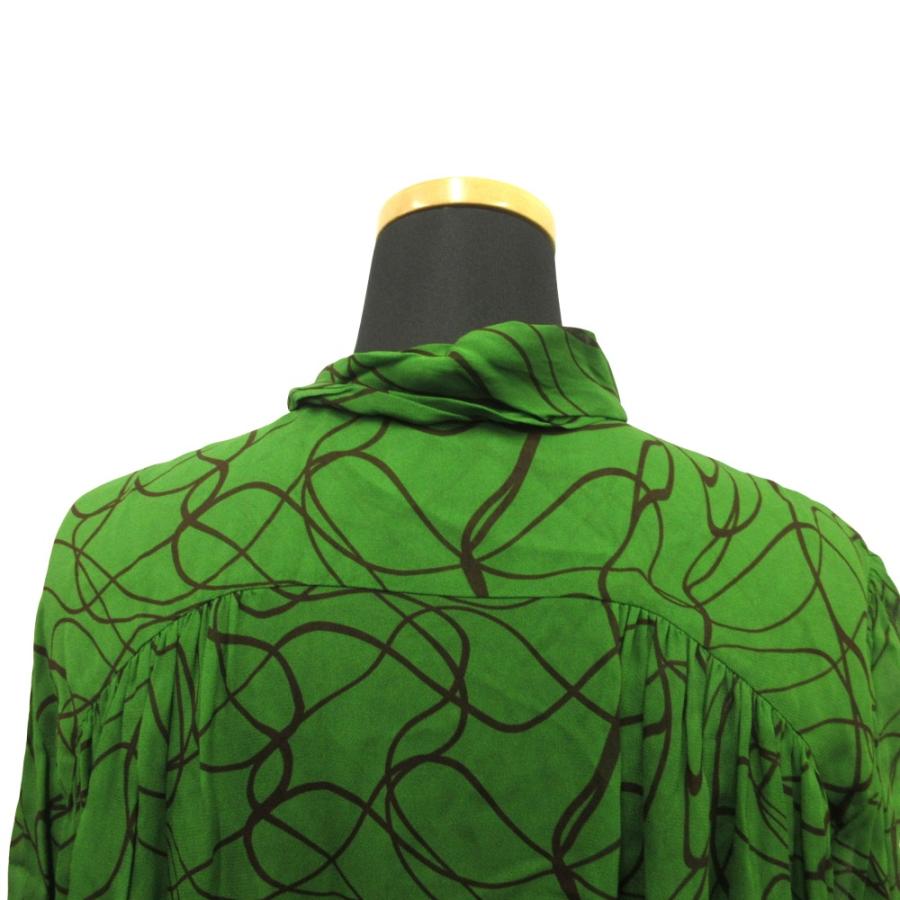 美品 DRIES VAN NOTEN ドリスヴァンノッテン タイネック シアー ワンピース ドレス 総柄 スカーフ カットソー ロング 36 緑 グリーン レディース 古着 中古 | DRIES VAN NOTEN | 04