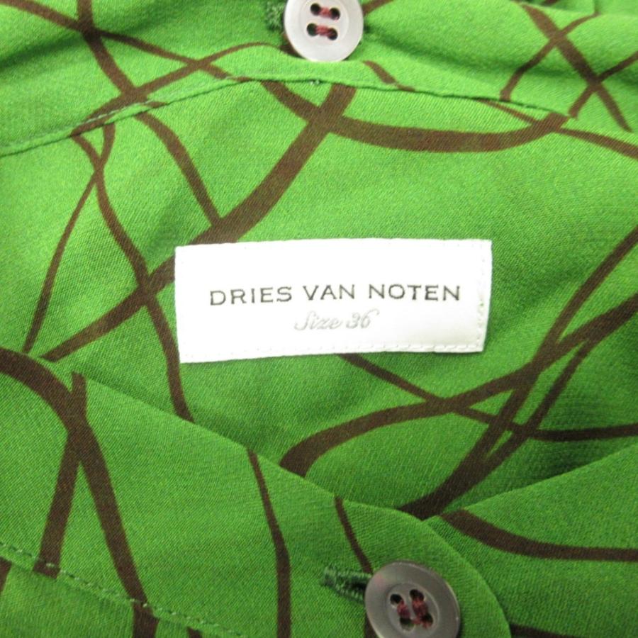 美品 DRIES VAN NOTEN ドリスヴァンノッテン タイネック シアー ワンピース ドレス 総柄 スカーフ カットソー ロング 36 緑 グリーン レディース 古着 中古 | DRIES VAN NOTEN | 05