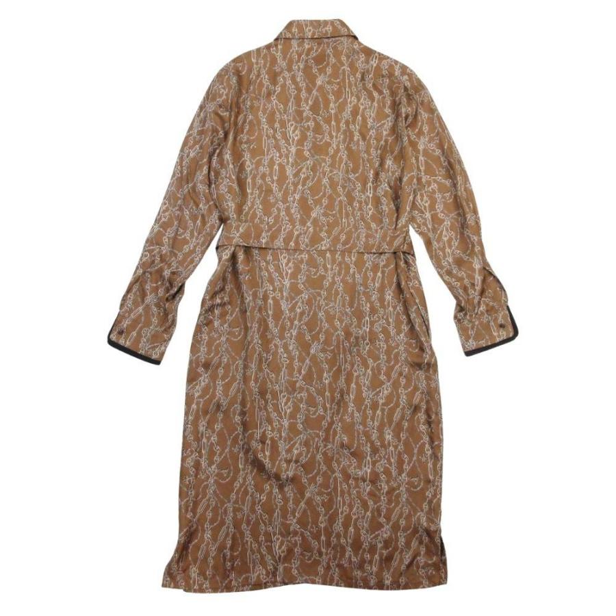 美品 Max Mara マックスマーラ 白タグ シルクツイル シャツワンピース ドレス 総柄 長袖 ミモレ丈 42 茶 ブラウン レディース 古着 中古 | Max Mara | 01