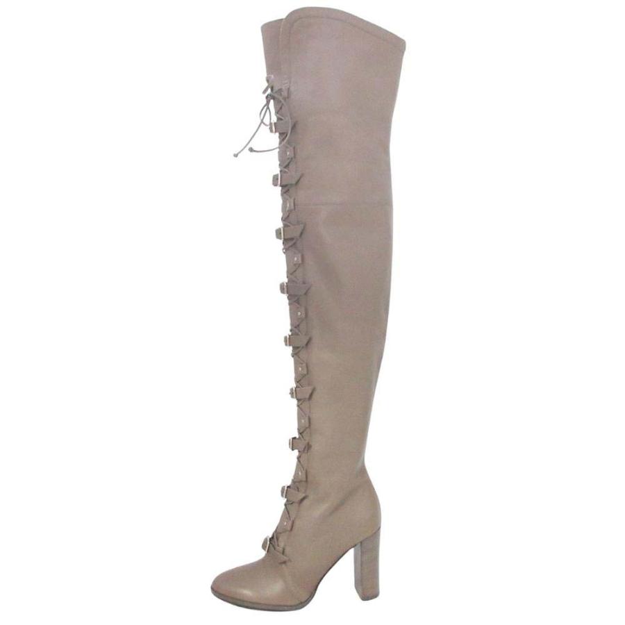未使用 JIMMY CHOO ジミーチュウ Maloy 95 レースアップ ニーハイブーツ アーモンドトゥ レザー ロングブーツ 34.5/21.5 グレージュ レディース 古着 中古 | JIMMY CHOO