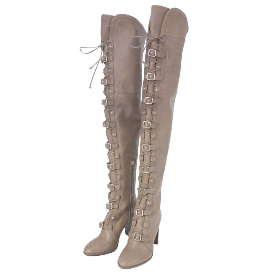 未使用 JIMMY CHOO ジミーチュウ Maloy 95 レースアップ ニーハイブーツ アーモンドトゥ レザー ロングブーツ 34.5/21.5 グレージュ レディース 古着 中古 | JIMMY CHOO | 02