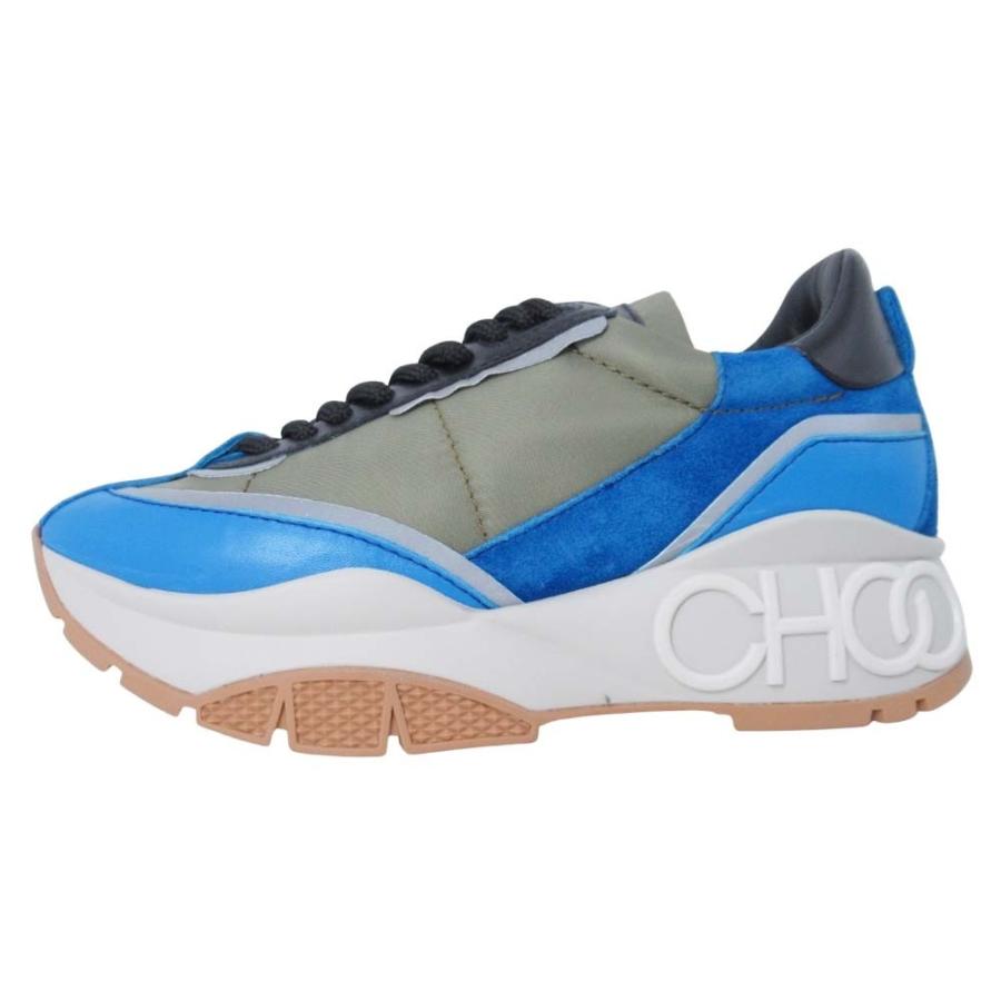 新品同様 JIMMY CHOO ジミーチュウ Raine レイン スニーカー ロゴ ロートップ シューズ 靴 34.5/21.5 カーキ ブルー レディース 古着 中古 | JIMMY CHOO