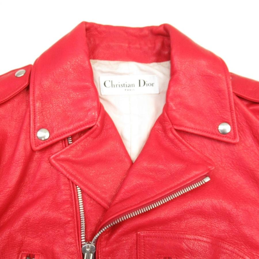 美品 Christian Dior クリスチャンディオール 17aw ゴートスキン ダブルライダース バイカージャケット やぎ革 アウター 36 赤 レディース 古着 中古 | Christian Dior | 03