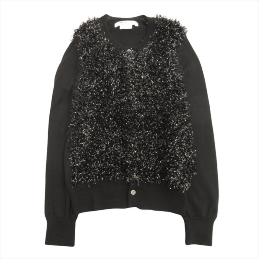 美品 COMME des GARCONS コムデギャルソン 18aw ナイロンファー カーディガン ニット セーター ウール クルーネック XS 黒 ブラック レディース 古着 中古 | COMME des GARCONS