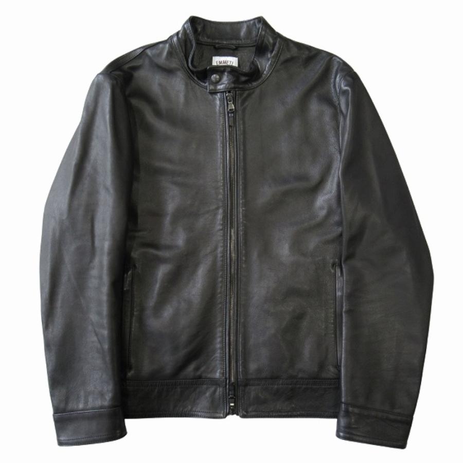 美品 EMMETI エンメティ JURI ユリ ラムスキン レザー シングル ライダース ジャケット ブルゾン 革ジャン サイズ42 ブラック メンズ 古着 中古 | EMMETI